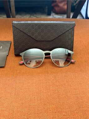 Gucci Round Sunglasses in Sage Green with Pink Temple Accents